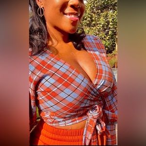 Plaid Cropped Wrap Top